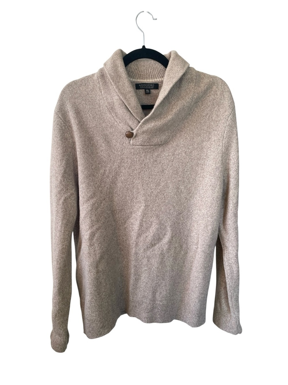 Eddie Bauer Men's Beige Shawl Collar Crewneck Sweater